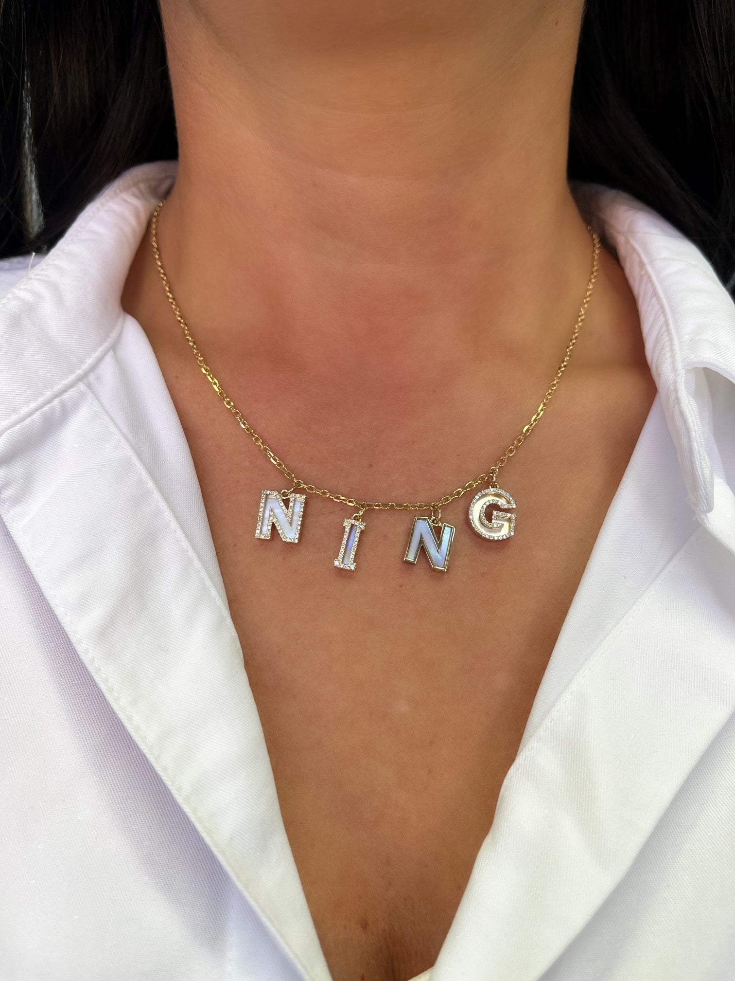 Mother of pearl letter necklace Clearance