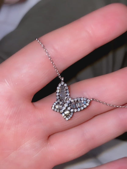 Large Black Rhodium Diamond Butterfly Pendant - Video