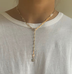 Long Oval Link Gold Chain with Diamond Charm 2