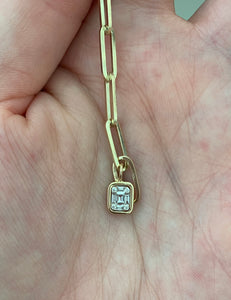 Long Oval Link Gold Chain with Diamond Charm 3