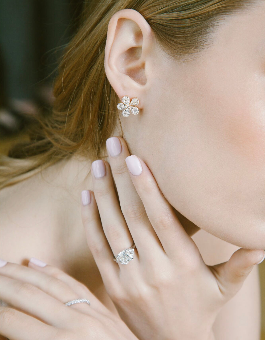 18K White Gold Diamond Flower Illusion Earrings