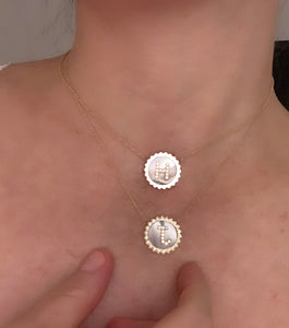 Medium Diamond Initial Mother Of Pearl Sun Pendant - White