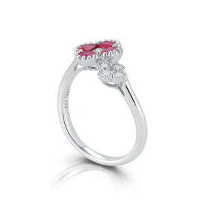 Ruby and Diamond Double Flower Ring - Two