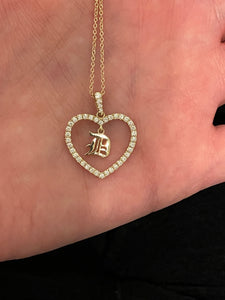 Diamond Heart with Gothic Initial Pendant