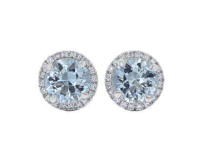 Aquamarine and Diamond Halo Studs in Large