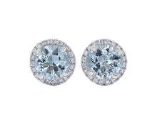 Load image into Gallery viewer, Aquamarine and Diamond Halo Studs in Large