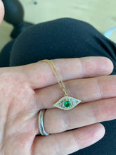 Load image into Gallery viewer, Large Diamond and Green Emerald Evil Eye Pendant 3