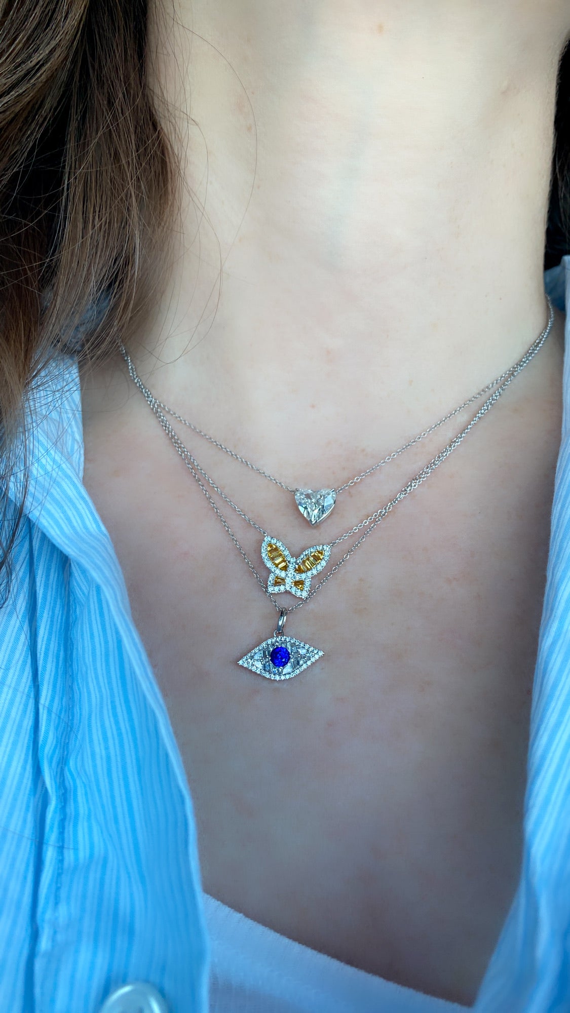 Large Diamond and Sapphire Evil Eye Pendant 4