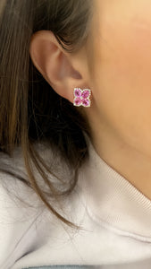 Pink Sapphire Petal Diamond Earrings - Two