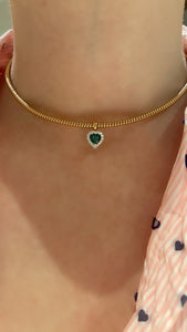 Flexible Wire Necklace with Green Emerald and Diamond Heart 2