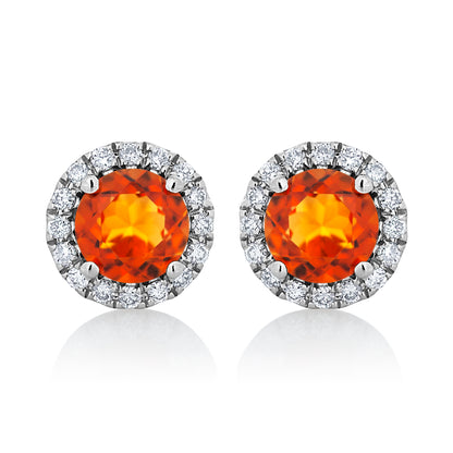 Citrine and Diamond Halo Stud Earrings