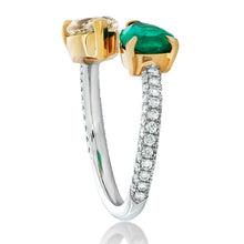 Load image into Gallery viewer, Pear Shape Emerald and Diamond Bypass Ring 2