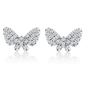 Micro Mini Diamond Butterfly Stud Earrings - White