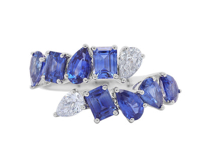 Blue Sapphire and Diamond Mixed Cut Ring