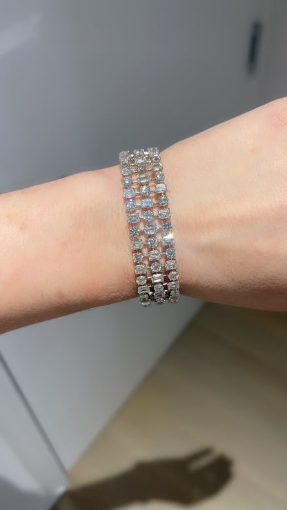 Three Row Diamond Round and Emerald Cut Bangle 3
