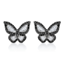 Load image into Gallery viewer, Black and White Diamond Mini Butterfly Earrings