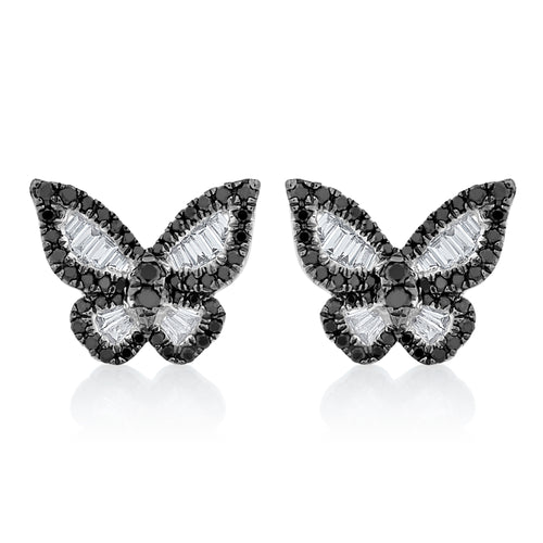 Black and White Diamond Mini Butterfly Earrings