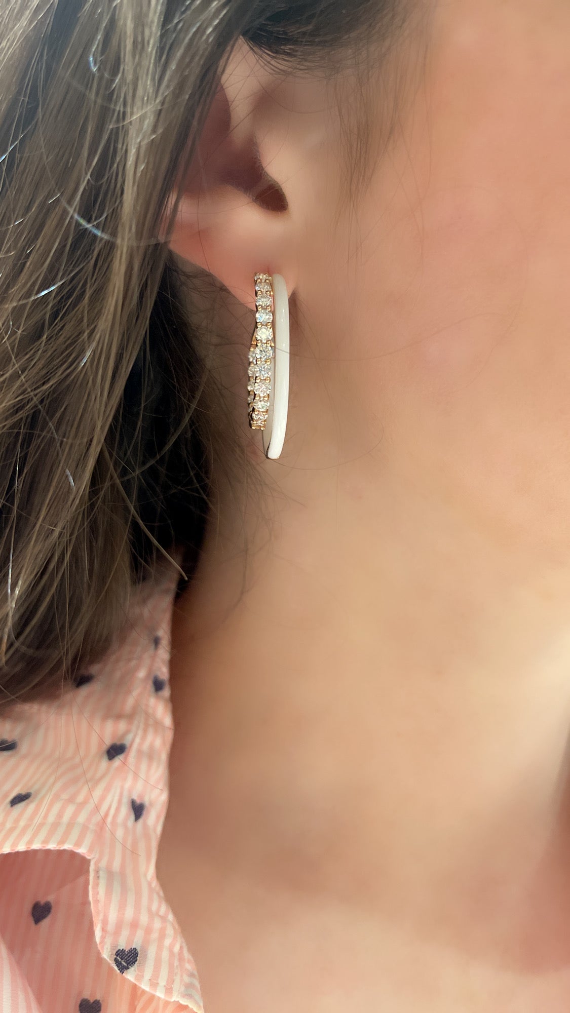 White Agate and Diamond Double Hoop Earrings 2