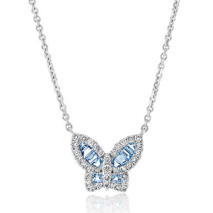 Petite Aquamarine and Diamond Butterfly Pendant