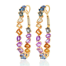 Load image into Gallery viewer, Rainbow Mixed Cut Oval Hoop Earrings