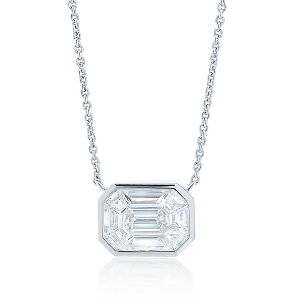 Buy Emerald Cut Diamond Solitaire Necklace, Adjustable Drawstring Chain,  14k Yellow, White, Rose Solid Gold, Social Value Fine Jewelry Online in  India - Etsy