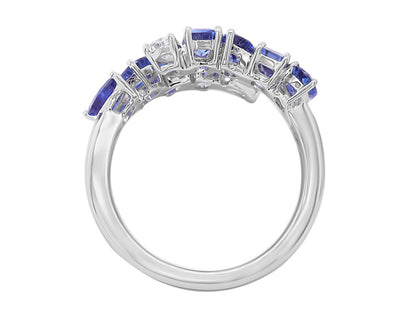 Blue Sapphire and Diamond Mixed Cut Ring - Four