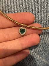 Load image into Gallery viewer, Flexible Wire Necklace with Green Emerald and Diamond Heart 3