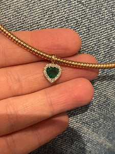 Flexible Wire Necklace with Green Emerald and Diamond Heart 3
