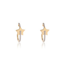 Load image into Gallery viewer, Petite Diamond Star Hoops Earrings