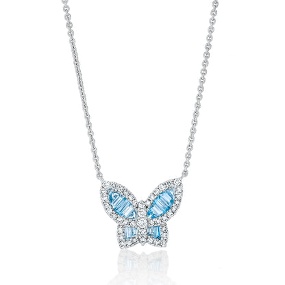 Medium Aquamarine and Diamond Butterfly Pendant