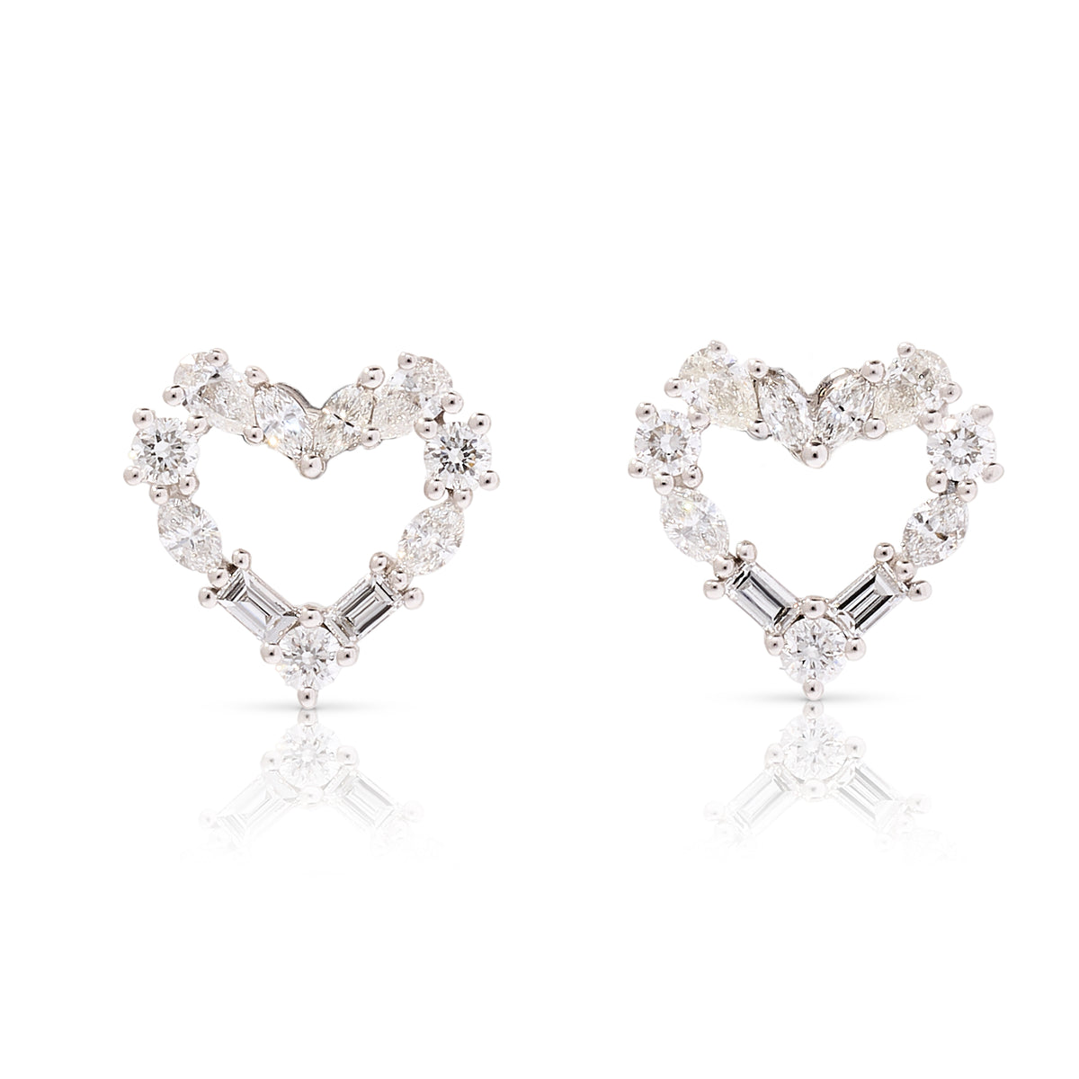 Mixed Cut Diamond Heart Stud Earrings Nicole Rose Fine Jewelry