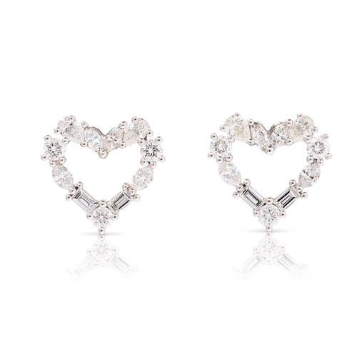 Mixed Cut Diamond Heart Stud Earrings