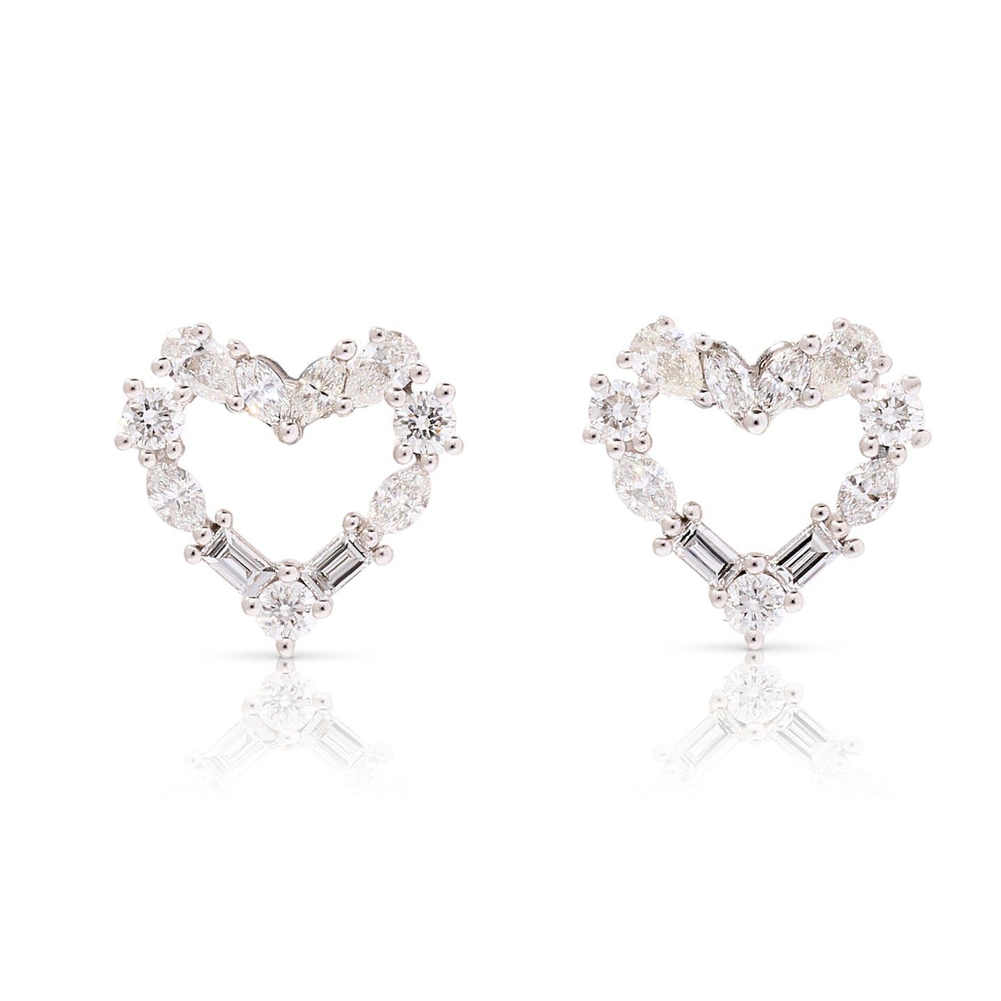 Mixed Cut Diamond Heart Stud Earrings