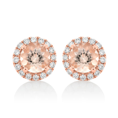 Morganite and Diamond Halo Stud Earrings.