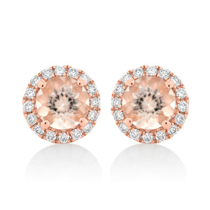 Morganite and Diamond Halo Stud Earrings.