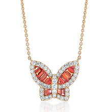 Load image into Gallery viewer, Large Autumn Orange Sapphire and Diamond Butterfly Pendant