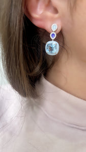 Blue Enamel, Diamonds and Blue Topaz Earrings - Two