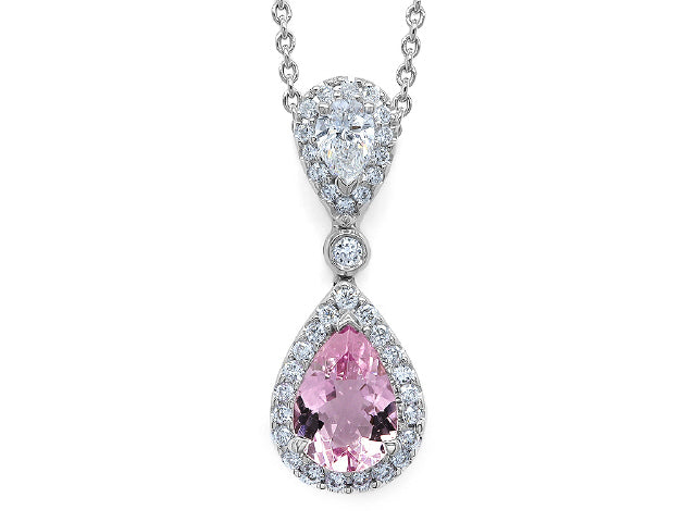 Pink Morganite and Diamond Candy Raindrop Pendant