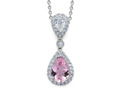 Pink Morganite and Diamond Candy Raindrop Pendant