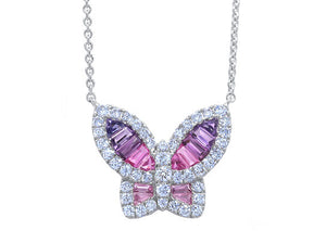 Large Ombre Sapphire and Diamond Butterfly Pendant 2