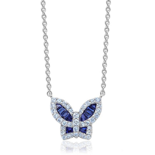 Petite Blue Sapphire and Diamond Butterfly Pendant
