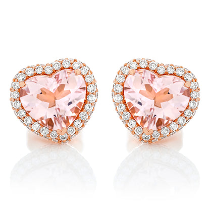 Pink Morganite and Diamond Heart Earrings