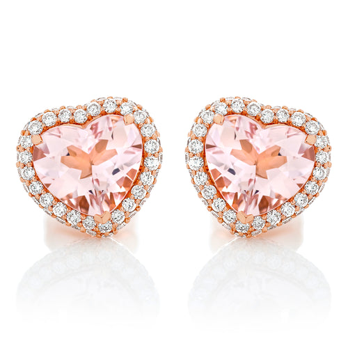 Pink Morganite and Diamond Heart Earrings