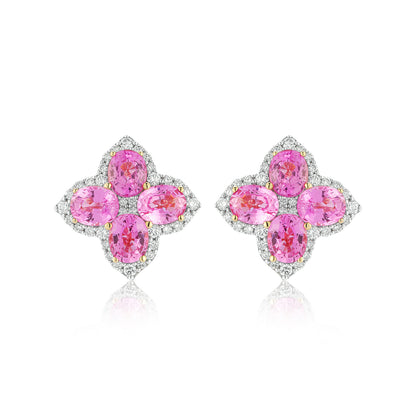 Pink Sapphire Petal Diamond Earrings