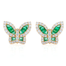 Load image into Gallery viewer, Petite Emerald and Diamond Butterfly Earrings