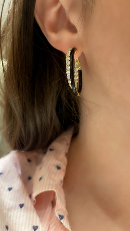 Diamond and Onyx Double Hoop Earrings 2