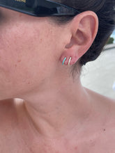 Load image into Gallery viewer, Half Turquoise and Half Diamond Hoop Earrings 2