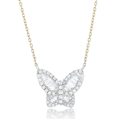 Large Two Tone Diamond Butterfly Pendant
