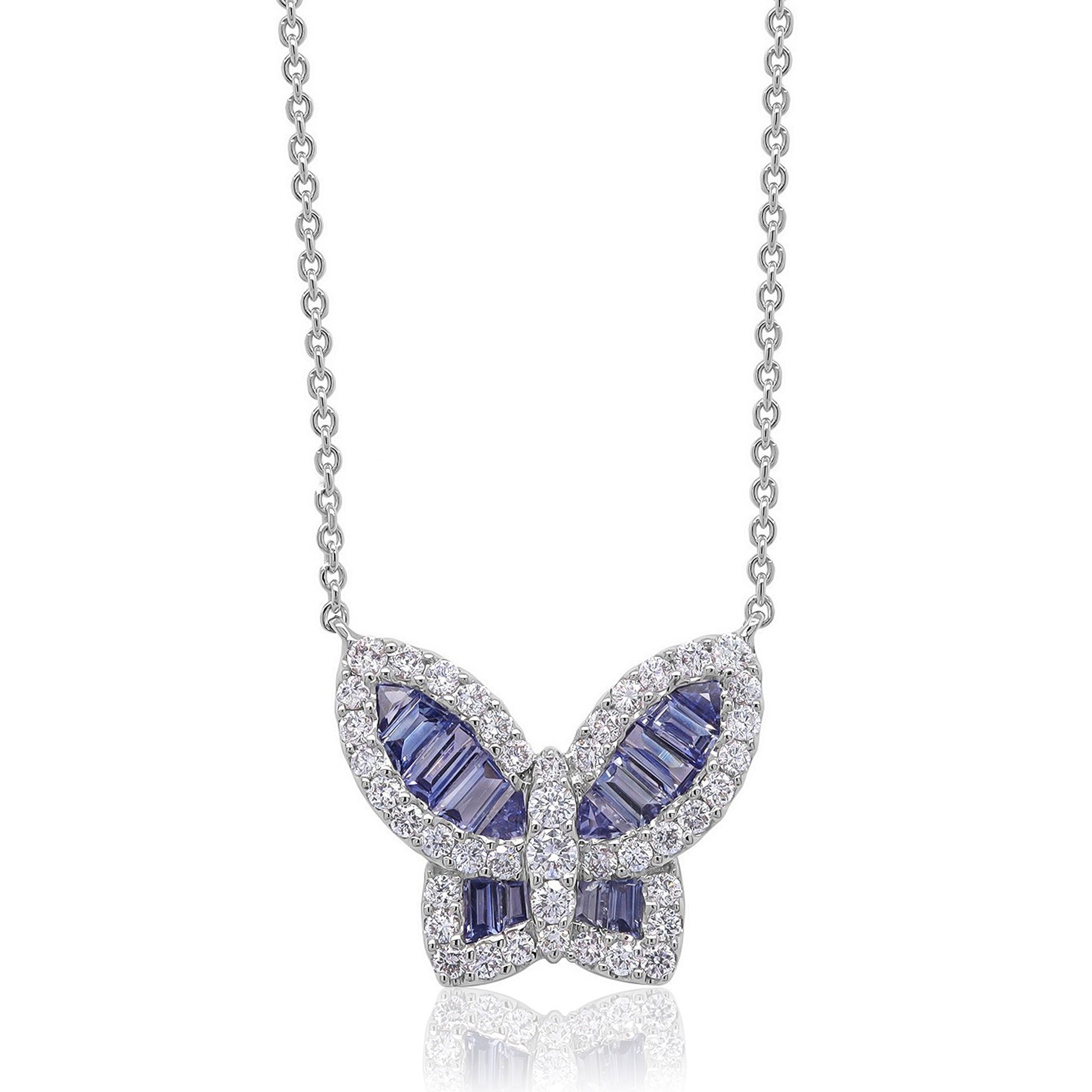 Large Ice Blue Sapphire and Diamond Butterfly Pendant