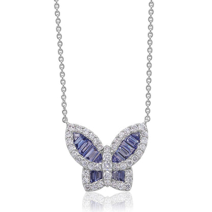 Large Ice Blue Sapphire and Diamond Butterfly Pendant